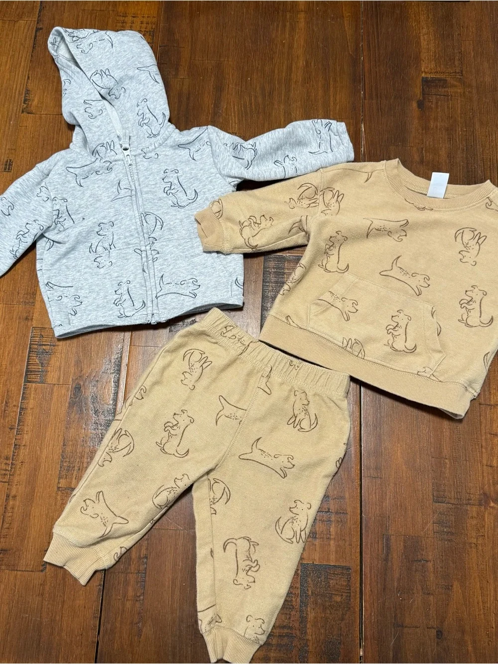 Carter’s Boy Tan Dog Two Piece Set and Gray Dog Sweatshirt Outift Set 12M